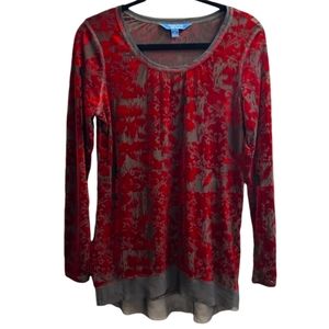 Simply Vera Vera Wang Red Velvet & Sheer Top - Luxe Holiday Style - M